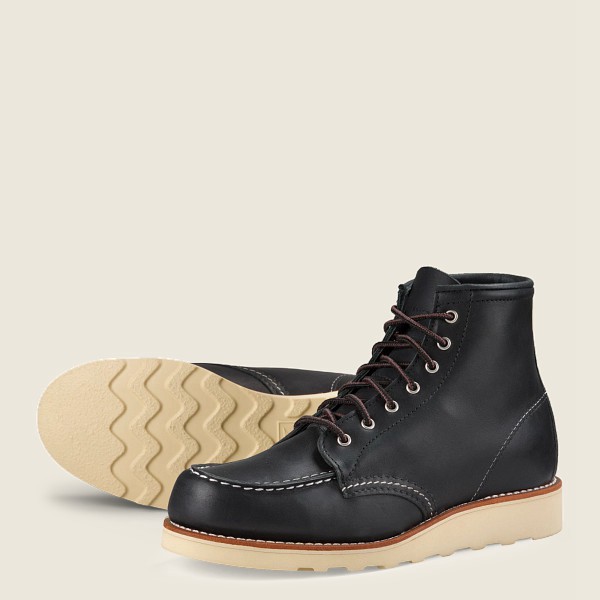 Heritage Støvler Dame - Red Wing 6-Inch Classic Moc - Short Boundary Læder - Sort - BVFQYD-602